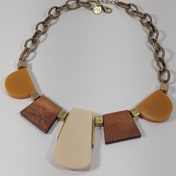 Lovisa Brass Wood Lucite Bib Chunky Necklace - Picture 4 of 8